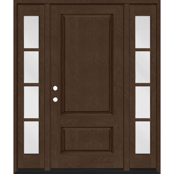 Steves & Sons Regency 68 in. x 80 in. 2Panel 3/4-Squaretop RHIS Hickory Stain Fiberglass Prehung Front Door with w/4Lite Dbl 14in.SL