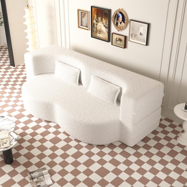 Harper & Bright Designs Convertible 78 in. Beige Teddy Fabric Full Size Foam-Filled Sofa Bed with 2 Pillows, No Assembly Required