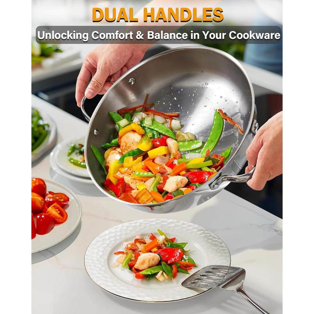 12-Inch Stainless Steel Wok with Glass Lid