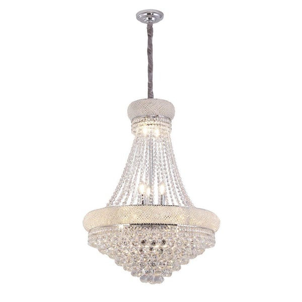 14-Light Luxurious Silver K9 Crystal Single Tier Chandelier, Classical Hardwired Ceiling Chandelier Lamp