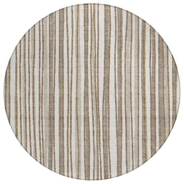 Chantille Machine Washable Indoor/Outdoor Abstract ACN3045 Ivory 8 ft. x 8 ft. Round Rug