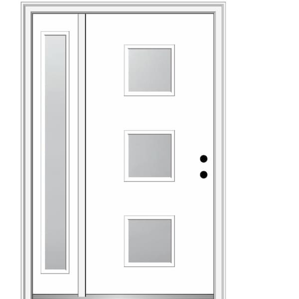 MMI DOOR Aveline 48 in. x 80 in. Left-Hand Inswing 3-Lite Frosted Glass Primed Fiberglass Prehung Front Door on 4-9/16 in. Frame