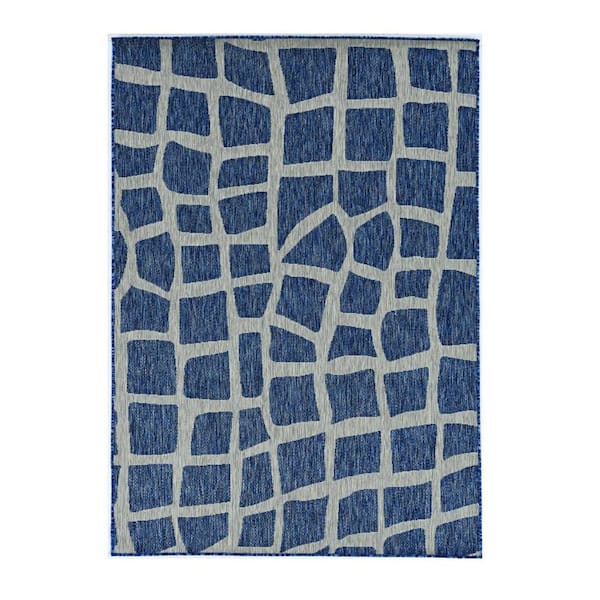 Blue, Gray 8 ft. x 11 ft. Woven Polypropylene Rectangle Indoor/Outdoor Area Rug