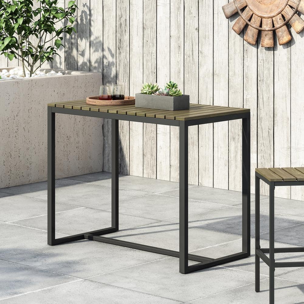 Sleek Gray Acacia Wood & Iron Rectangular Bar Table for 4