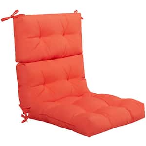 20 in. x 22 in. Orange Tufted Outdoor High Back Dining Chair Cushion with Non-Slip String Ties