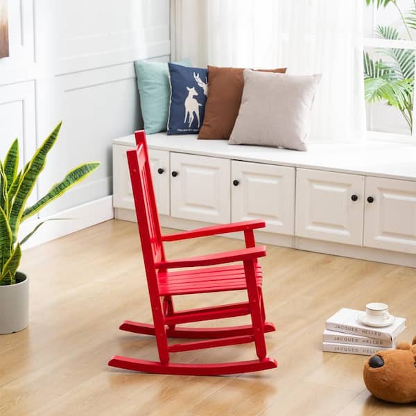 BplusZ Red Wood Child's Outdoor Rocking Chair Kid's Porch Rocker