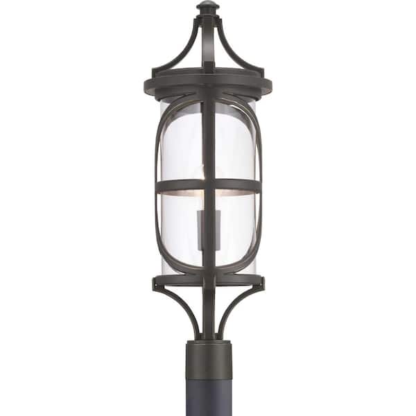 Morrison Collection 1-Light Antique Bronze Clear Glass Modern Outdoor Post Lantern Light