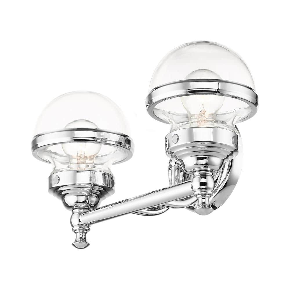 Oldwick Polished Chrome 2-Light Vanity with Hand Blown Clear Glass