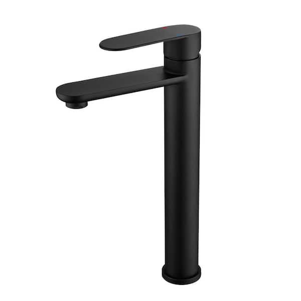 PERLIRIA INC Single Handle Vessel Sink Faucet, Single Hole Tall Bathroom Faucet in Matte Black