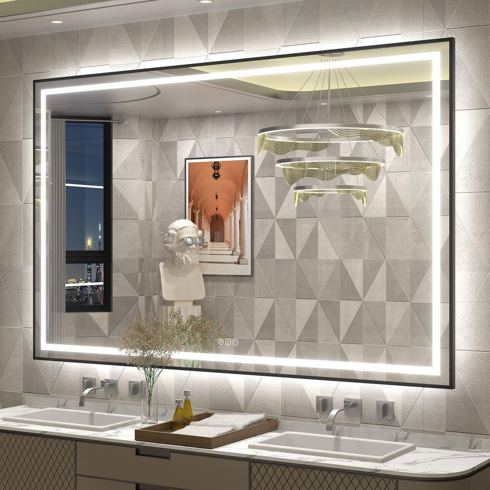 60 in. W x 38 in. H Rectangular Framed Front and Back LED Lighted Anti-Fog Wall Bathroom Vanity Mirror in Tempered Glass price history on PriceWatchPro