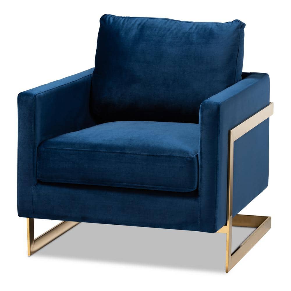 Luxurious Royal Blue Velvet & Gold Metal Accent Chair