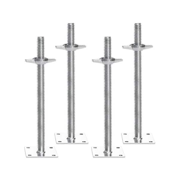 4 Pack Silver Adjustable Leveling Jacks, 18.2 in. Adjustable Height, Solid Carbon Steel Scaffold Jacks Feet