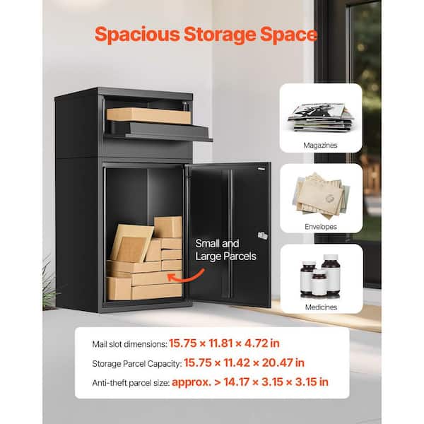 VEVOR Package Delivery Boxes for Outside, 38 Gal. Black Galvanized