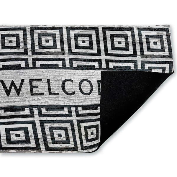 Modern Urban Farmhouse Welcome Black 18 in. x 30 in. Polyester Non-Slip Outdoor Door Mat