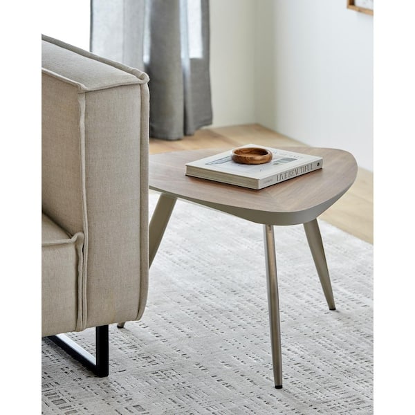 Livabliss Nikki Modern End Table, Brown/Nickel, 18 in. H x 26 in. W x 26 in. D