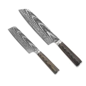 Bobby Flay 2-Piece Stainless Steel Partial Tang Wood and Polymer Handle Santoku Knife Set