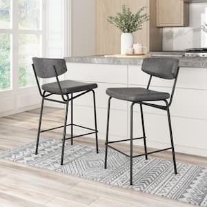 Charon 30.3 in. Open Back Black Plywood Frame Counter Stool with Faux Leather Seat - (Set of 2)