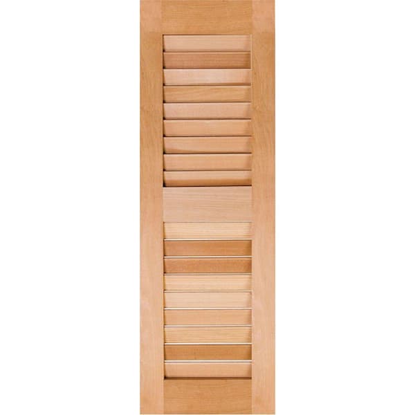 Ekena Millwork 12 in. x 25 in. Exterior Real Wood Sapele Mahogany Louvered Shutters Pair Unfinished
