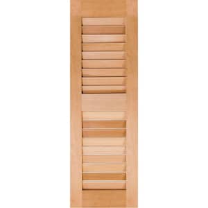 12 in. x 26 in. Exterior Real Wood Pine Louvered Shutters Pair Unfinished