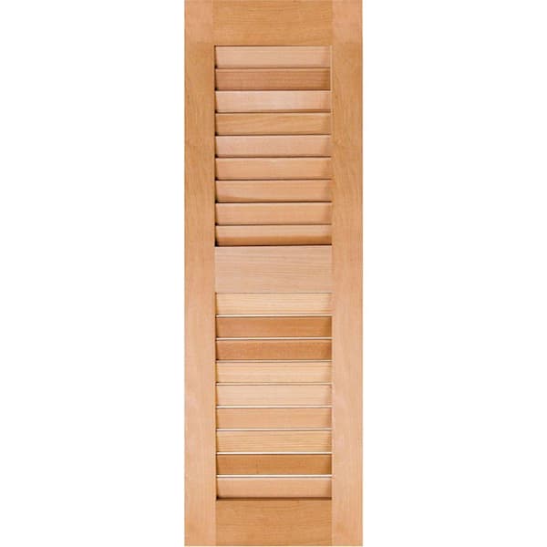Ekena Millwork 15 in. x 25 in. Exterior Real Wood Sapele Mahogany Louvered Shutters Pair Unfinished