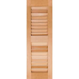 15 in. x 56 in. Exterior Real Wood Pine Louvered Shutters Pair Unfinished