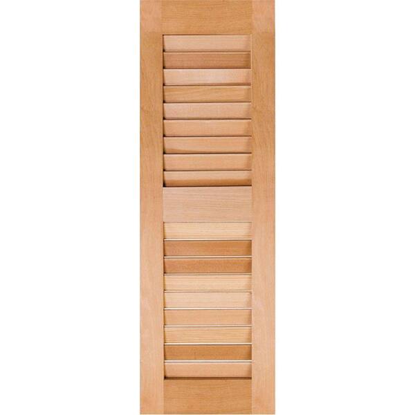 Ekena Millwork 15 in. x 56 in. Exterior Real Wood Pine Louvered Shutters Pair Unfinished