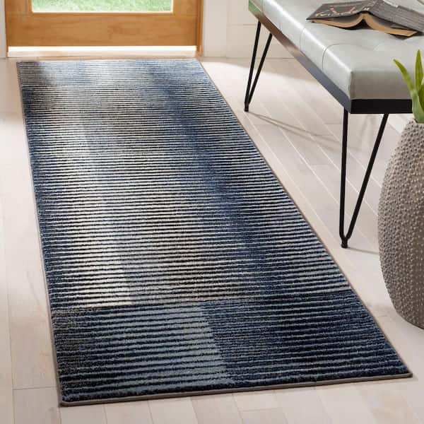 Galaxy 2 ft. x 6 ft. Blue/Navy Abstract Runner Rug