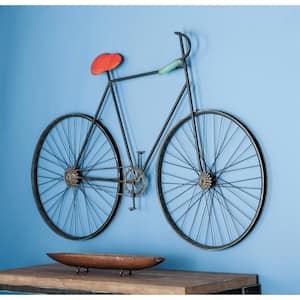 56 in. x  37 in. Metal Black Bike Wall Decor with Seat and Handles