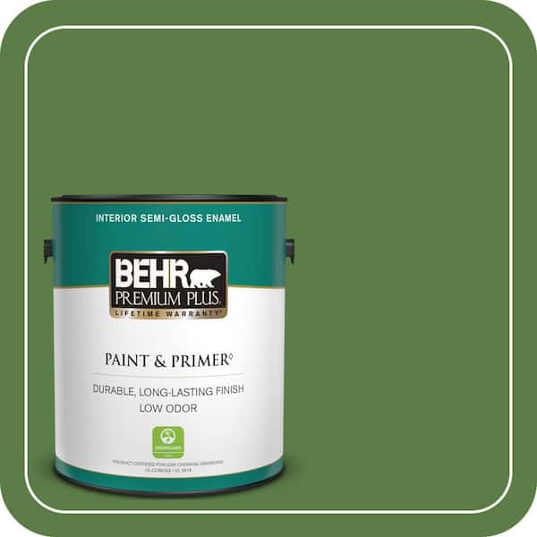 BEHR PREMIUM PLUS 1 gal. #440D-6 Grassy Field Semi-Gloss Enamel Low Odor Interior Paint & Primer