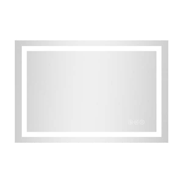 Sxiawe 36 in. W x 48 in. H Rectangular Frameless Anti-Fog LED Front Light Backlit Wall Mirror Bathroom Vanity Mirror