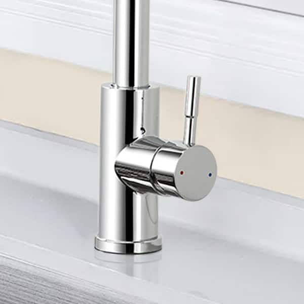 15.67 in. Single Handle Stainless Steel 360 ° Spout Swive Pull Down Sprayer Kitchen Faucet in Stainless Steel in Chrome