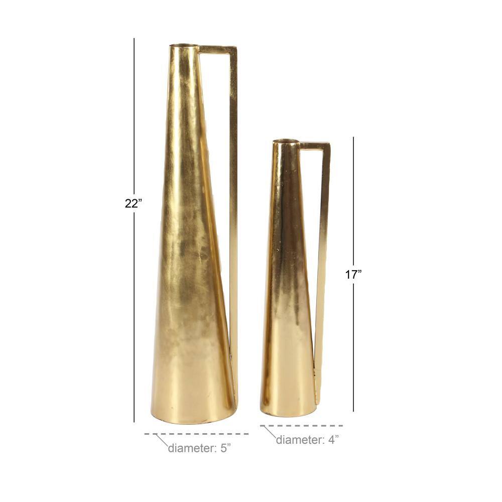 Gold Slim Cone Metal Geometric Decorative Vase Set