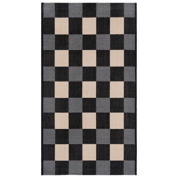 Courtyard Black/Beige 2 ft. x 4 ft. Plaid Grid Indoor/Outdoor Area Rug