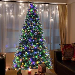 7.5ft Automatic Tree Structure Material Green Flocking 350 Lights Warm  Color 9 Modes With Remote Control 1450 Branches Christmas Tree