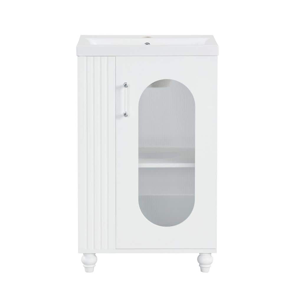 White MDF Freestanding Bathroom Vanity with Ceramic Sink
