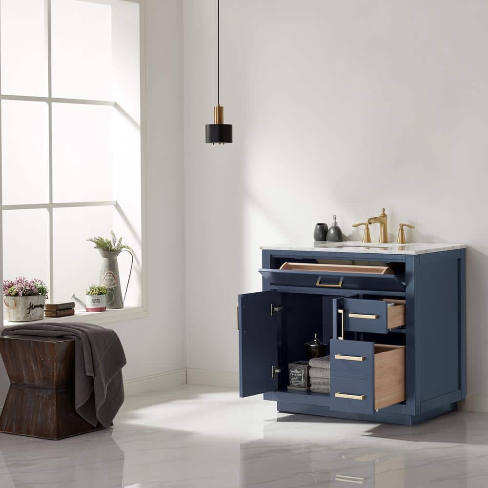 Ivy 36" Royal Blue Vanity with Marble Countertop