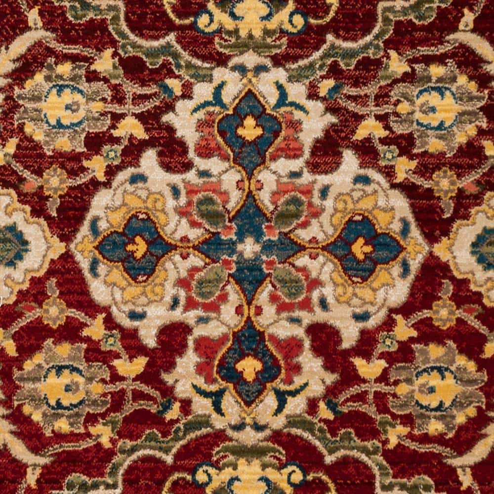 Red and Blue Floral Synthetic Rectangular Area Rug