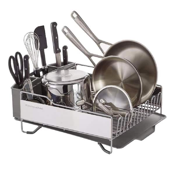 Type A Alpha Stainless Steel Dish Drying Rack with Cutlery Holder &  Drainboard, 13 x 19.3-in