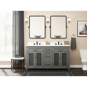 Erinton 61 in. W x 22 in. D x 35 in. H Double Sink Freestanding Bath Vanity in White with White Engineered Stone Top