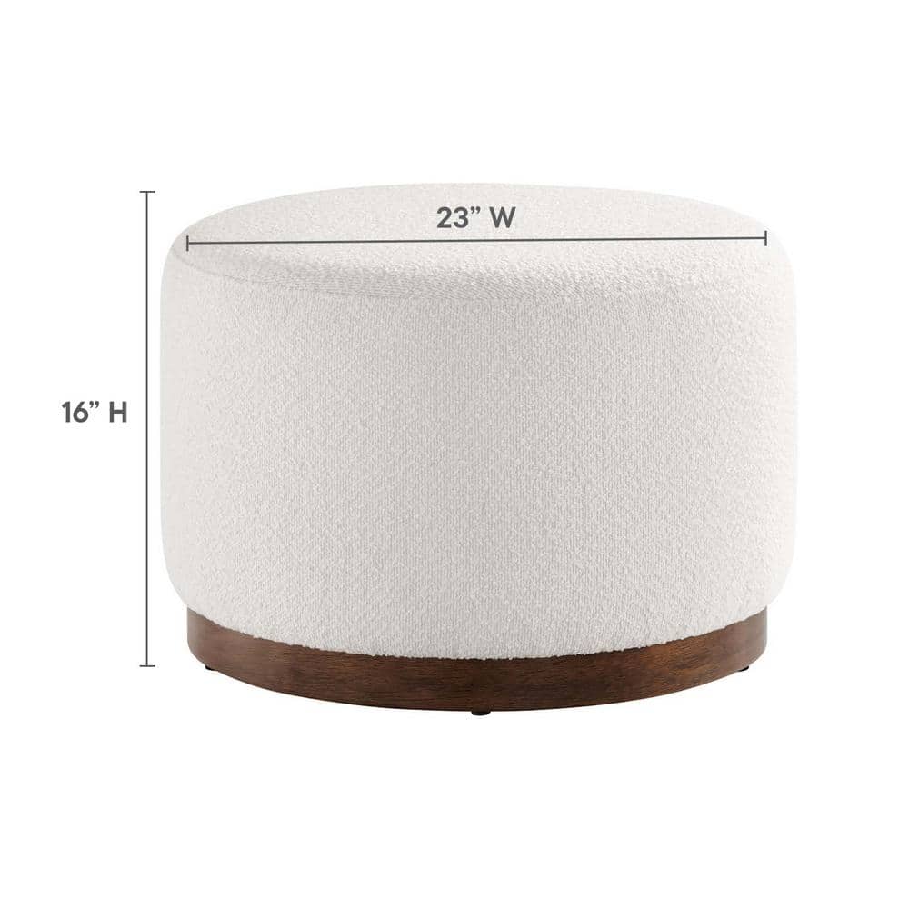 Tilden 23" Round Boucle Upholstered Ottoman with Walnut Base