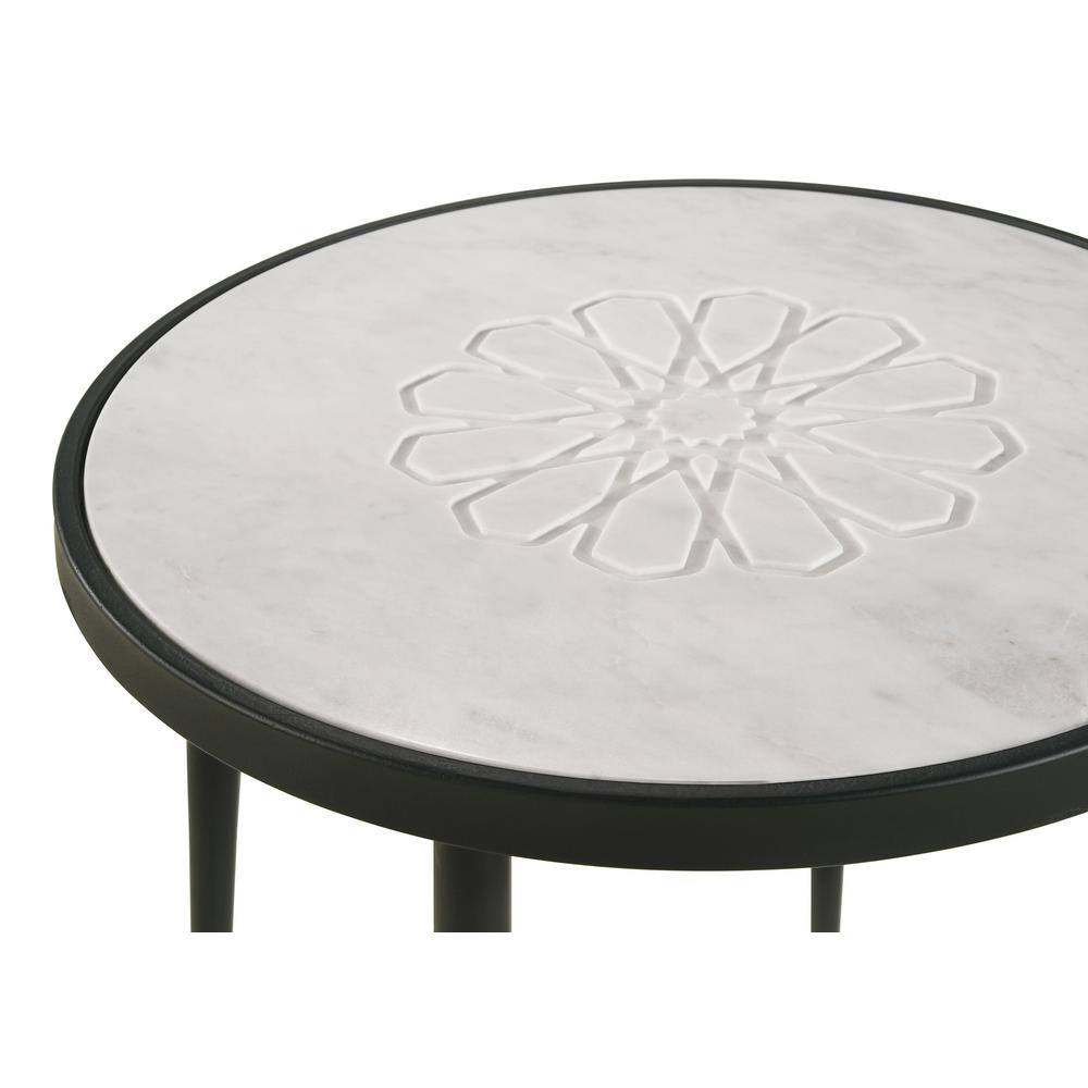 Round White Marble and Black Iron Side Table