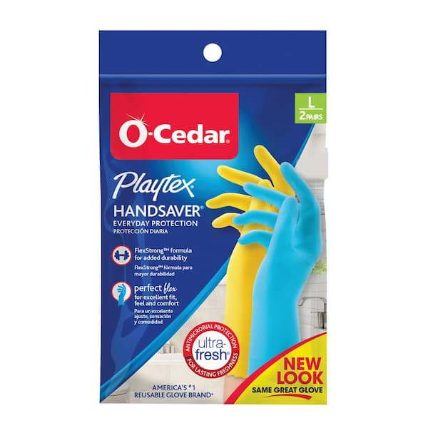 O-Cedar Playtex Handsaver Yellow and Blue Latex/Neoprene/Nitrile Gloves,  Large (2-Pairs) 163661 - The Home Depot