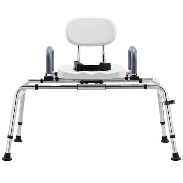 21.1 in. W Freestanding Tub Transfer Bench with Swivel Seat & Arms in White, Height Adjustable, Supports up to 400 lbs.
