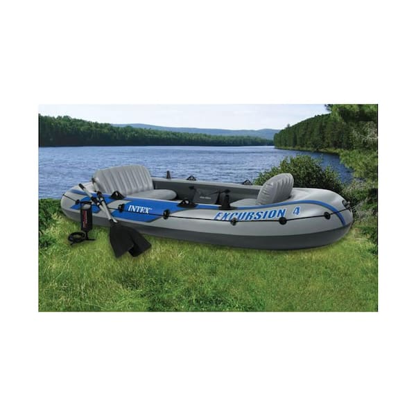 Intex 68324EP Excursion 4 Inflatable Rafting/ Fishing Boat Set with Aluminum Oars, Gray