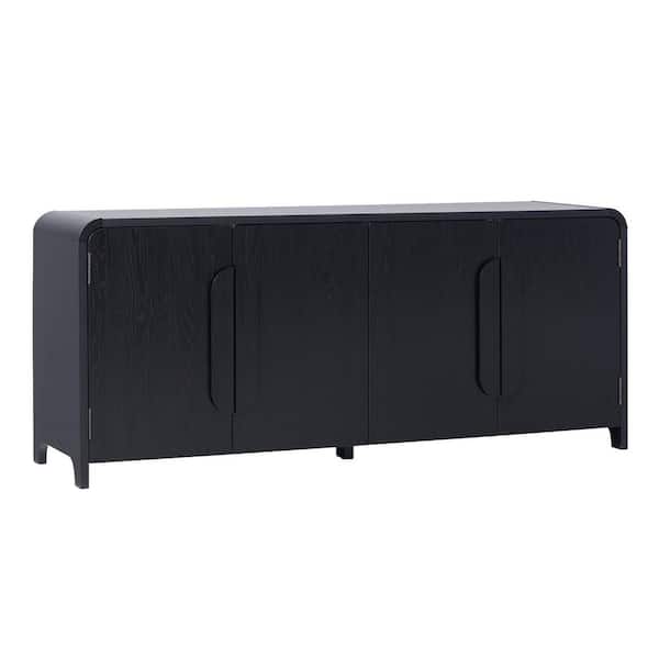Contemporary 70 in. Black TV Stand Sideboard with Curved Handles (Max TV size 80 in. )