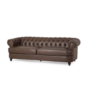 Crecent 3-Seat 94.75 in. Dark Brown Faux Leather Flared Arm Straight Sofa
