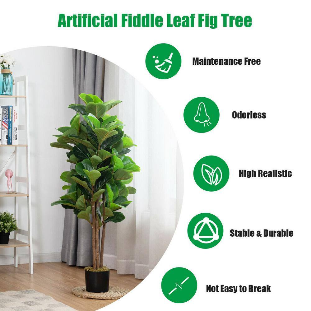 4ft Green Artificial Fiddle Leaf Fig Tree in Black Plastic Pot