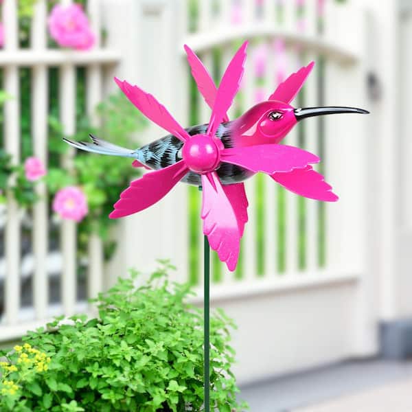 Exhart WindyWing Whirligig Hummingbird 2.4 ft. Pink Grey Metallic