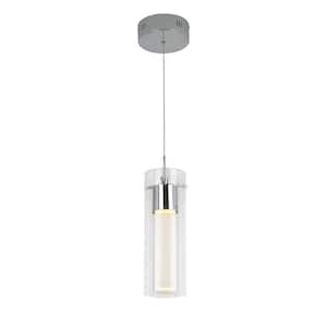 Essence 1-Light Chrome Modern Integrated LED Ceiling Hanging Pendant Light for Kitchen Island with Bubble Glass Diffuser
