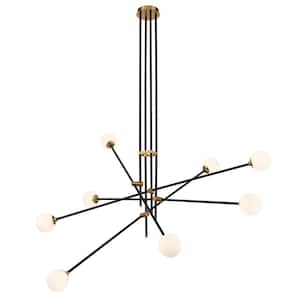 Cosmet 8-Light Black and Aged Brass Chandelier with Etched Opal Glass Shades